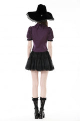 Purple Moon Frilly Collar Short Puff Sleeves Women's Gothic Blouse - Product - 4