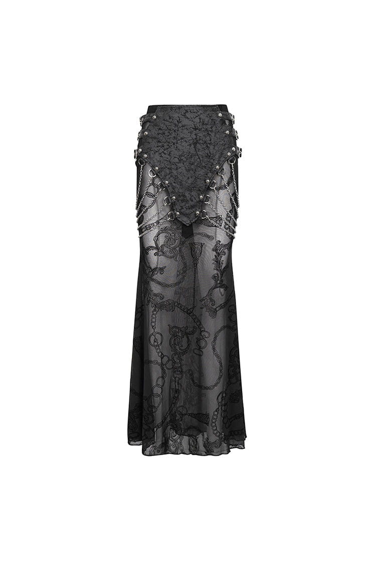 Black Mesh Splice Chain Fishtail Women's Gothic Skirt - Product - 8