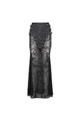 Black Mesh Splice Chain Fishtail Women's Gothic Skirt - Product - 8