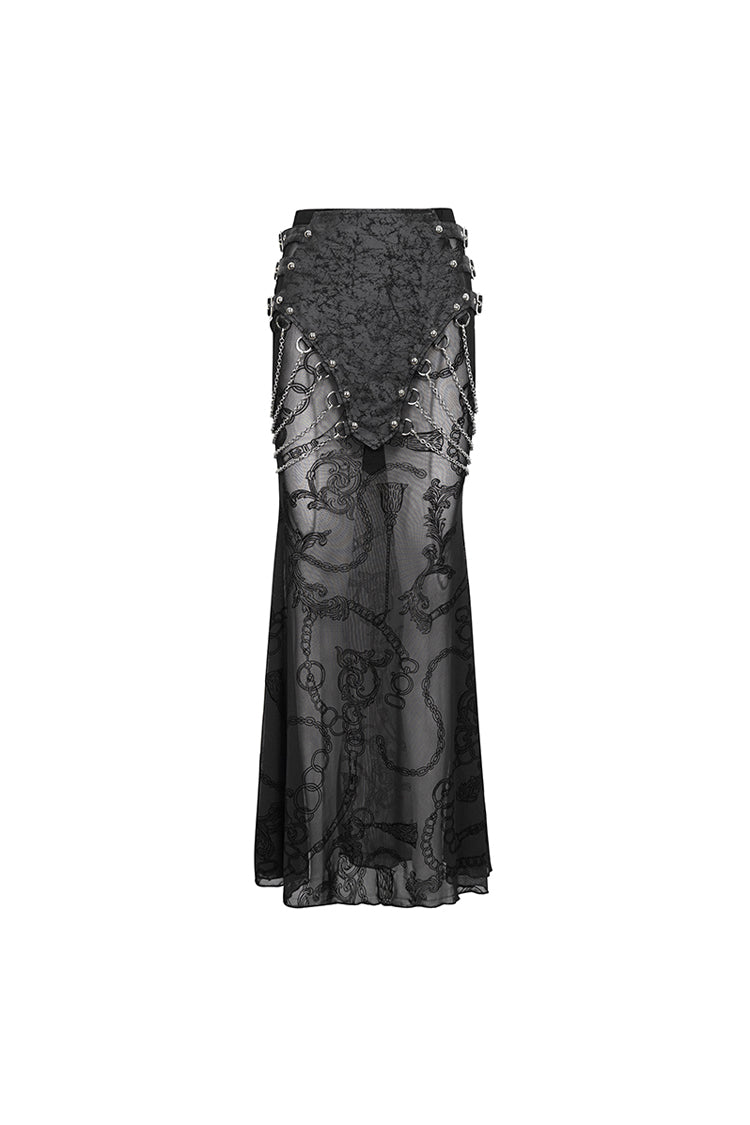 Black Mesh Splice Chain Fishtail Women's Gothic Skirt - Product - 8