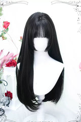 Solid Color Cute Sweet Lolita Long Wig - Black - 2