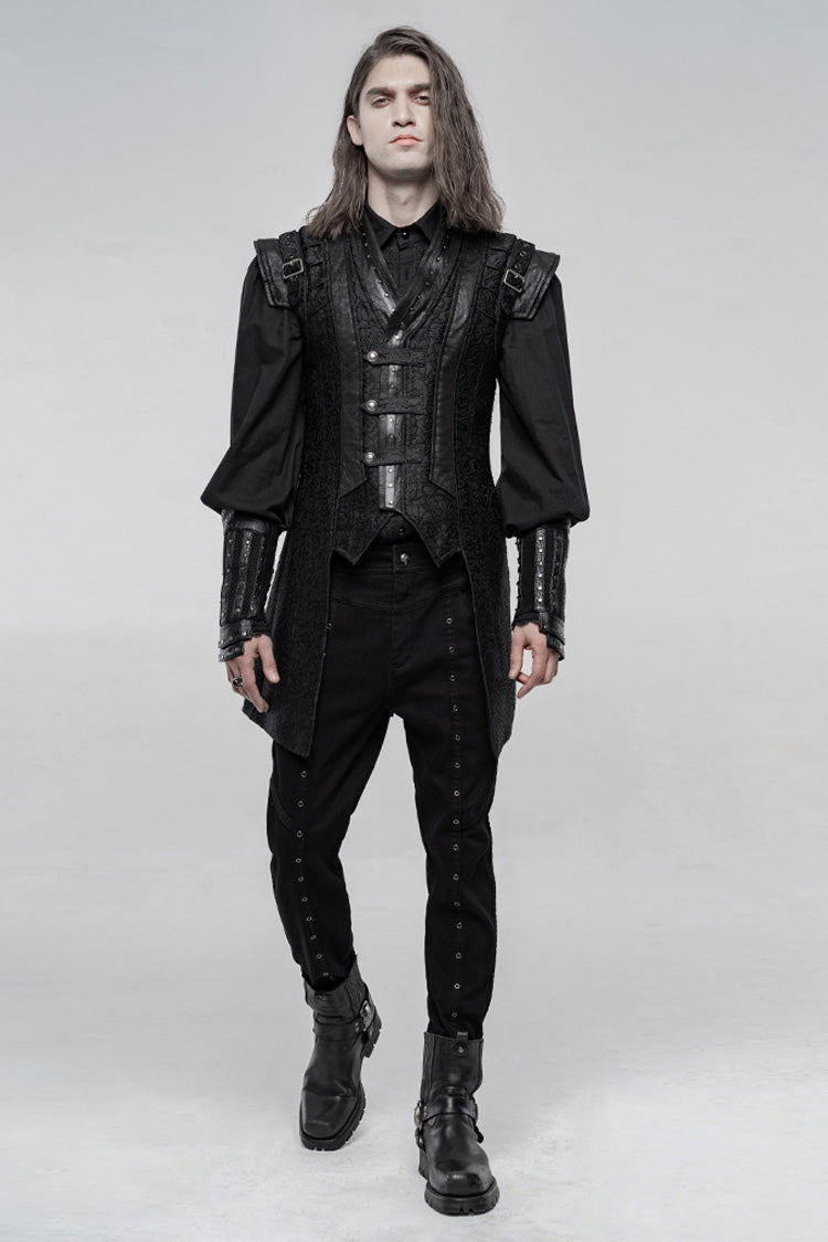 Black Stand Collar Sleeveless Buckle Men's Punk Vest - Product - 4