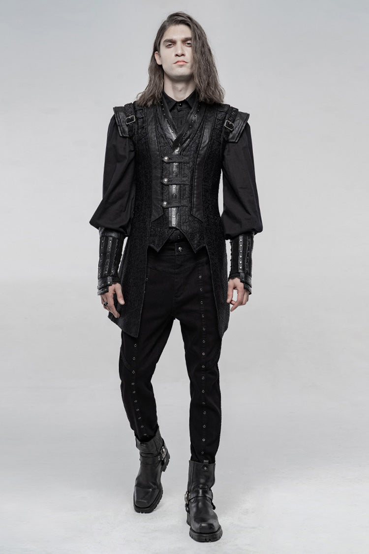 Black Stand Collar Sleeveless Buckle Men's Punk Vest - Product - 4
