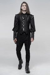 Black Stand Collar Sleeveless Buckle Men's Punk Vest - Product - 4