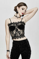 Black Adjustable Flocking Ribbons Decorated Lace Halter Gothic Corset - Product - 3