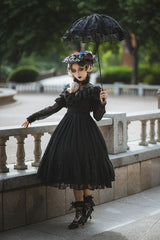 Elegant Vintage Rose Print Multi-Layer Ruffled Sweet Lolita OP Dress - Product - 15