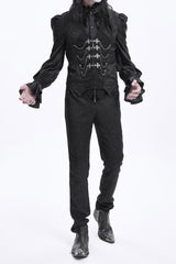 Black Floral Print Embroidery Branded Zip Men's Gothic Pants - Product - 11