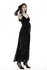 Black Sleeveless Lace Lace-Up Women's Gothic Maxi Rose Slip Dress - Product - 8