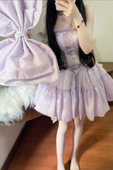 Purple [Moon-White & Star-Purple × First Spirit Twins Series] Sleeveless Ruffled Bow Lace-Up Princess Gorgeous Sweet Lolita Dress - Product - 4