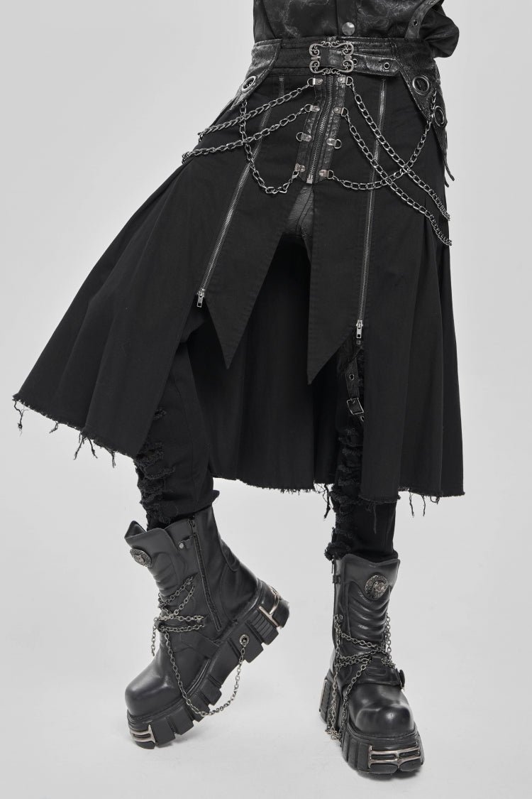 Black Buckle Chain Eyelet Men's Punk Skirt - Product - 3