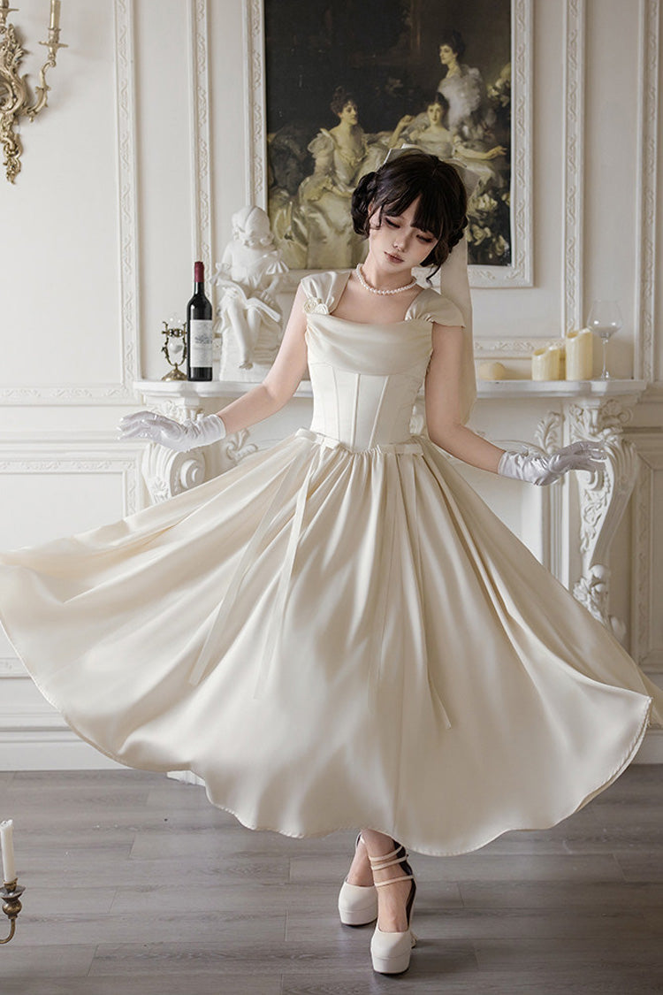 Ivory [With Love] Square Collar Sleeveless Fishbone Vintage Elegant Lolita Jsk Dress Set - Product - 4