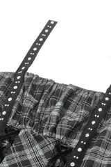 Grey Sleeveless Layered Lace Hem Plaid Women's Punk Party Slip Dress Graduation Dress - Product - 11