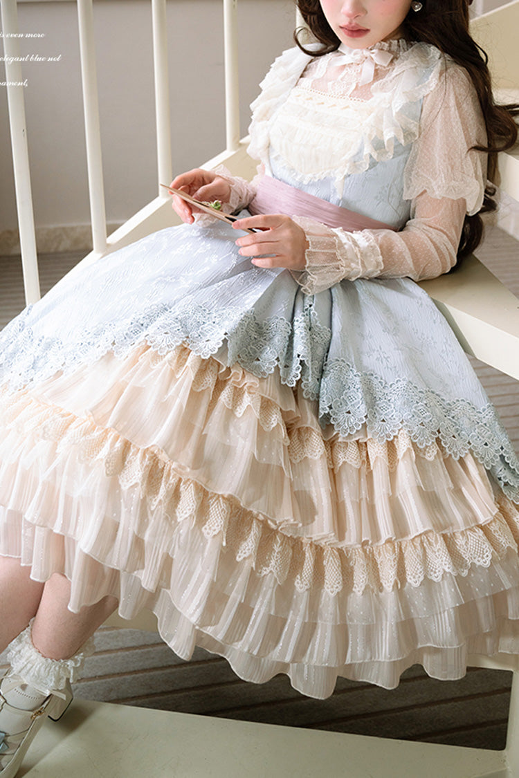 Multi-Color Cream Layers Ruffle Asymmetrical Cardigan Bowknot Sweet Lolita Jsk Dress - Product - 8
