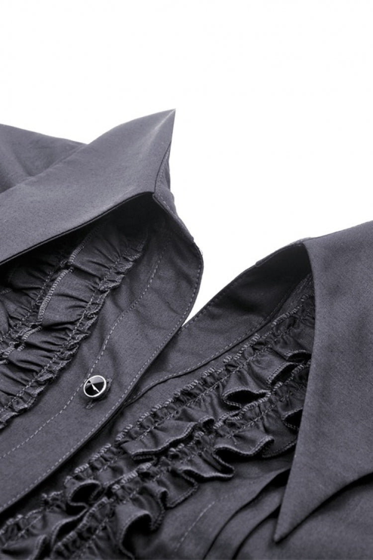 Black Turn-down Collar Ruffled Long Sleeves Women's Gothic Blouse - Product - 13