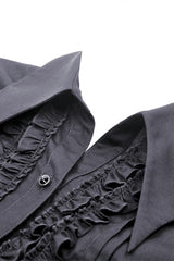 Black Turn-down Collar Ruffled Long Sleeves Women's Gothic Blouse - Product - 13