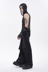 Black Spliced Studded Zippered Chain-Decorated Men's Punk Cool Pants - Product - 3