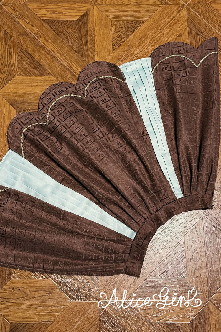 Brown [Teddy Chocolate Bar] Printed Embroidered Bow Lace-Up Classic Lolita Jsk Dress and Skirt - Brown/Mint(Short-Skirt-Only) - 16