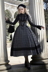 Black Chest Support Plaid Print Ruffle Gothic Lolita Dress - Product - 5