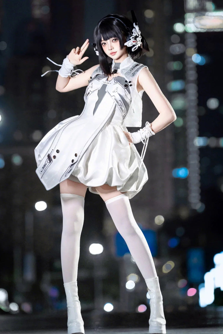 ホワイト [Tech Light Realm] ノースリーブ プリント Sci-Fi Techwear 未来的パンクロリータ ジャンパースカート（JSK） セット 商品画像