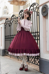 Rose Embroidery Long Sleeves Ruffle Bowknot Fake Two Pieces Elegant Lolita Dress 2 Colors - Product - 15