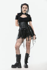 Black High Waisted Lace-Up High/low Mesh Women's Punk Skirt - Product - 9