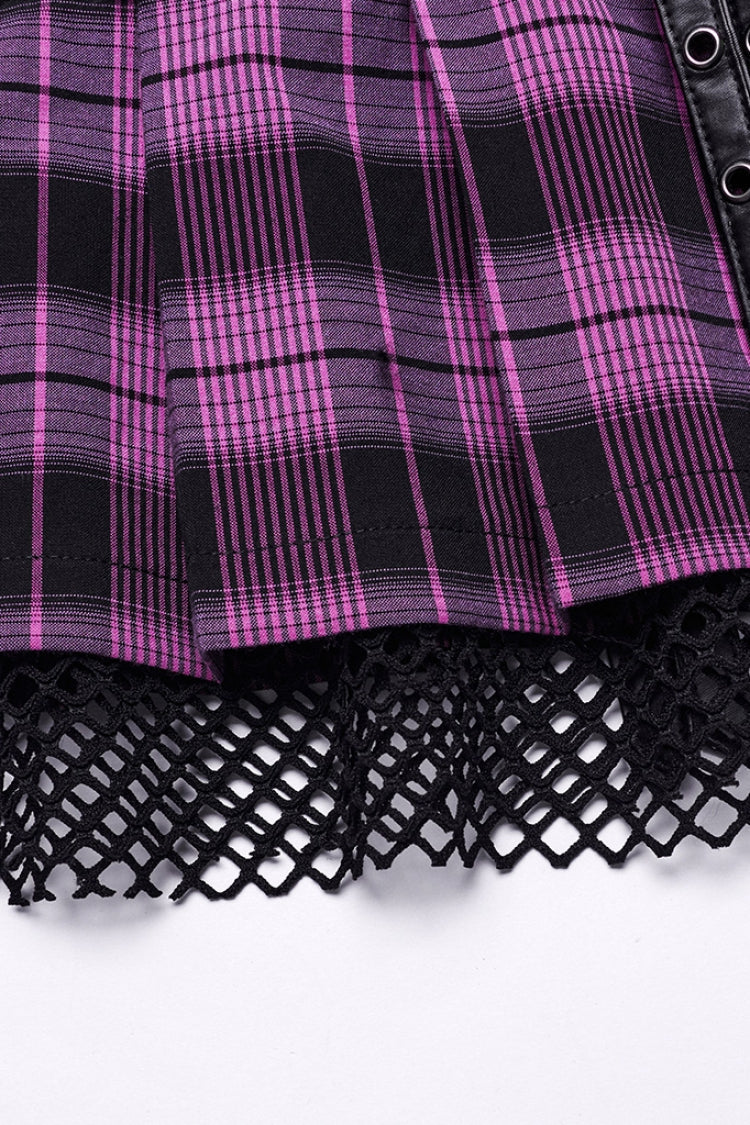 Plaid Print Stitching Mesh Women's Steampunk Skirt 2 Colors - Product - 8