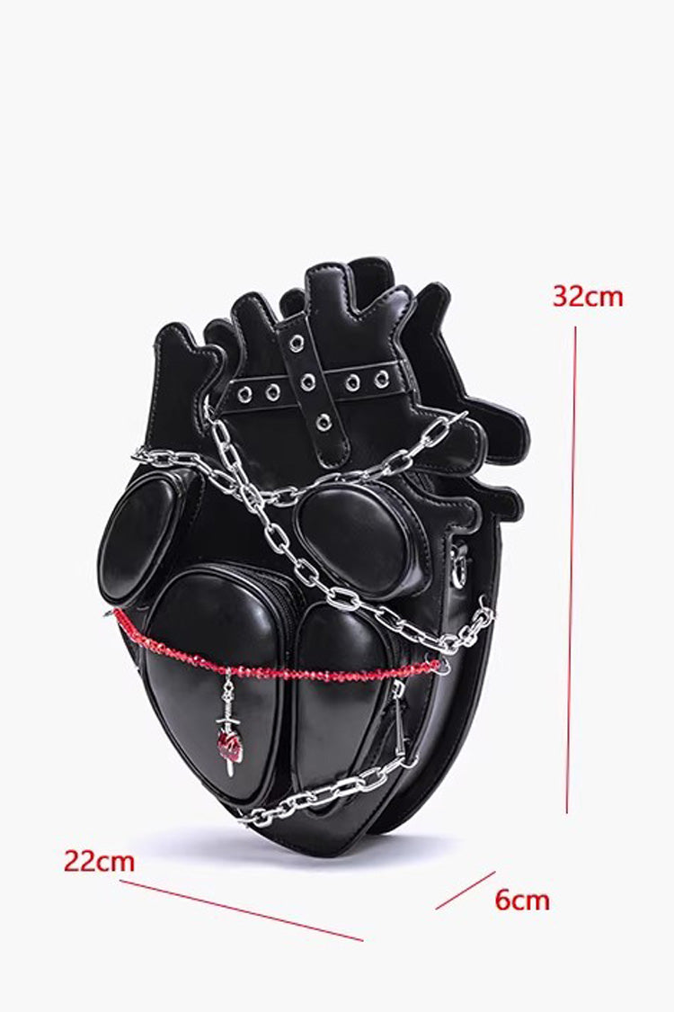 Black Creative Heart Chain-Decorated Gothic Lolita Backpack with Binding Straps and Chain - Product - 5