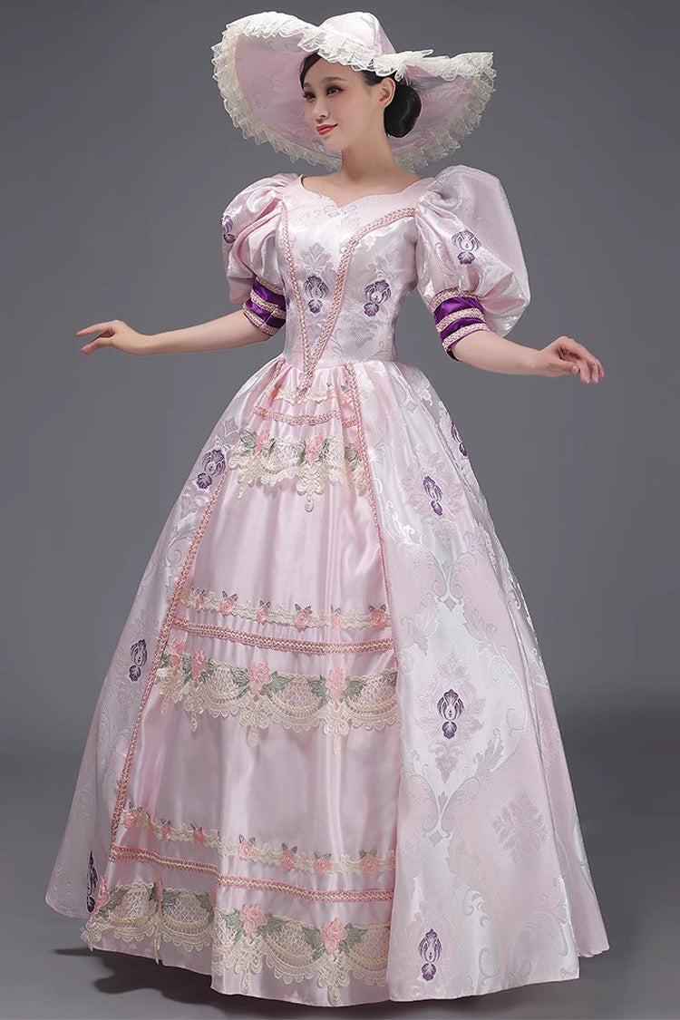 Pink European Court Short Sleeves Print Embroidery Cardigan Sweet Vintage Princess Victorian Dress - Product - 4