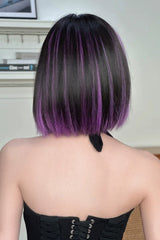 Y2K Black Base Purple Face Framing Highlights Straight Bob Sweet Lolita Wig with Blunt Bangs - Product - 3