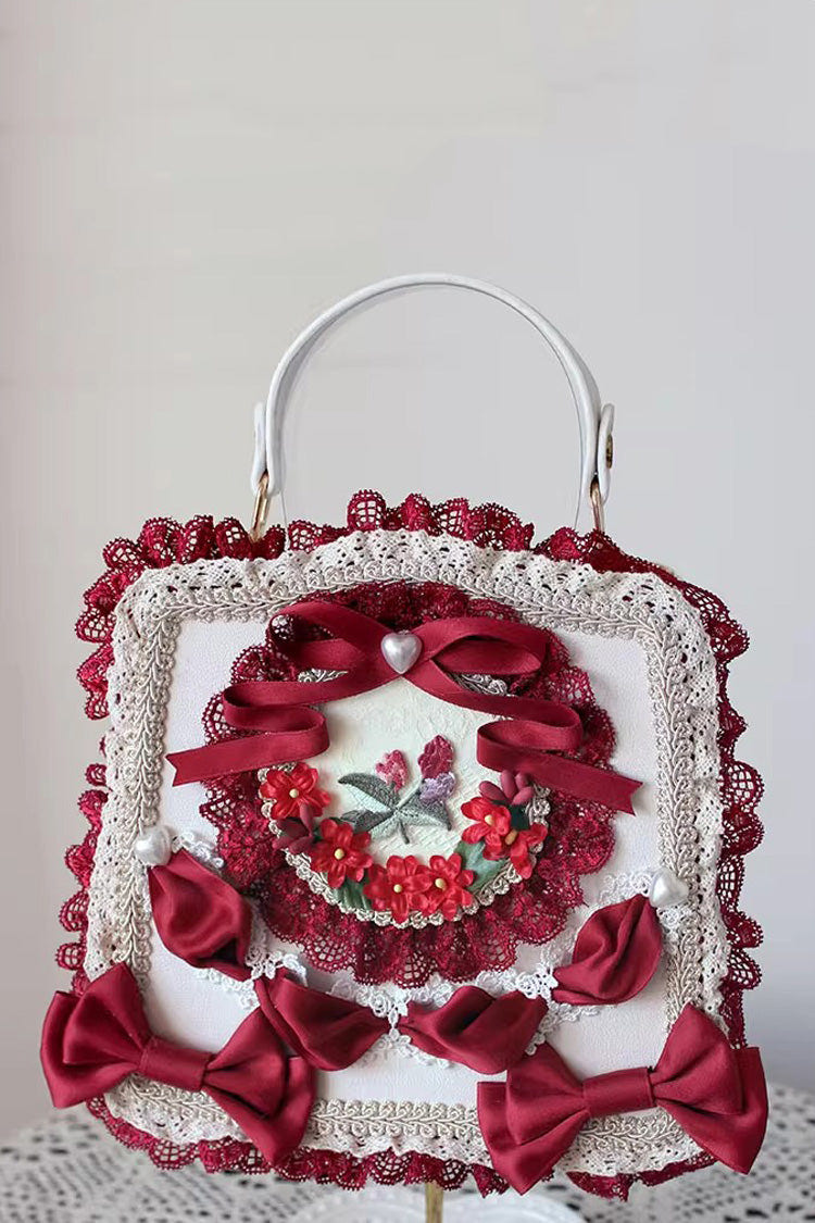 Four Seasons Floral Bowknot Lace Sweet Elegant Gorgeous Lolita Handbag 9 Colors - Wine-Red - 5