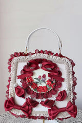Four Seasons Floral Bowknot Lace Sweet Elegant Gorgeous Lolita Handbag 9 Colors - Wine-Red - 5