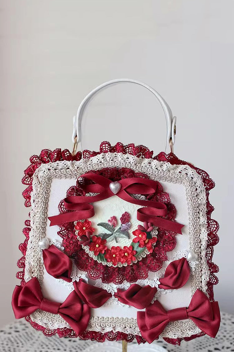 Four Seasons Floral Bowknot Lace Sweet Elegant Gorgeous Lolita Handbag 9 Colors - Wine-Red - 5