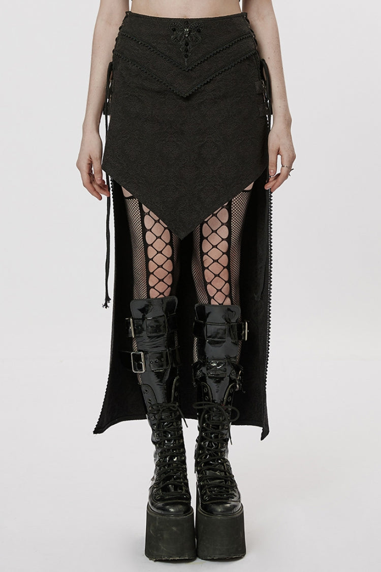 Black Jacquard Butterfly Embroidery Lace Irregular Women's Steampunk Skirt - Black - 1