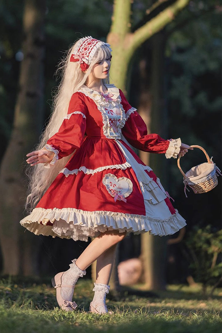 Red Cider House Long Sleeves Print Ruffle Cardigan Bowknot Sweet Lolita Dress - Product - 8