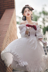 White Roman Covenant Boat Neck Long Sleeves Ruffle Classic Lolita Dress - Product - 5