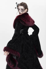 Red Long Sleeves Floral Embroidery Women's Gothic Fluffy Coat - Product - 3