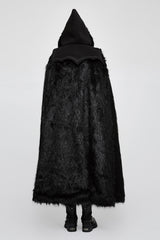 Black Hooded Long Fur Mens Gothic Cloak - Product - 3