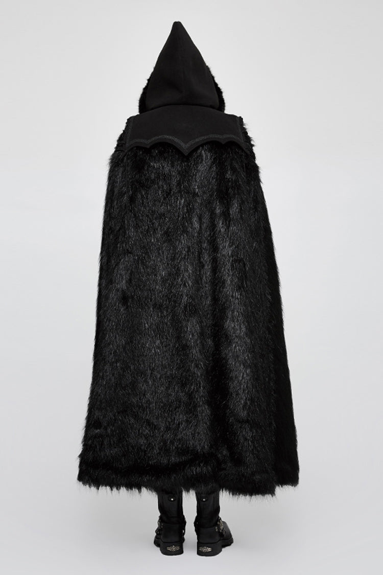 Black Hooded Long Fur Mens Gothic Cloak - Product - 3
