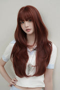 Rauchige rotbraune Full-Air-Bangs-Perücke mit mehrschichtigem Butterfly-Schnitt Sweet-Lolita-Perücke, Vorderansicht