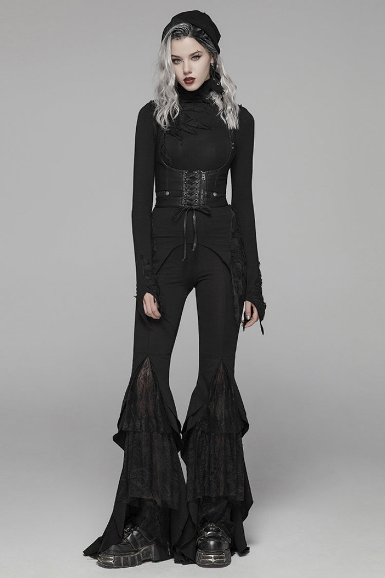 Black Metal Buckle Lace-Up Zipper Women's Steampunk Corset - Product - 4