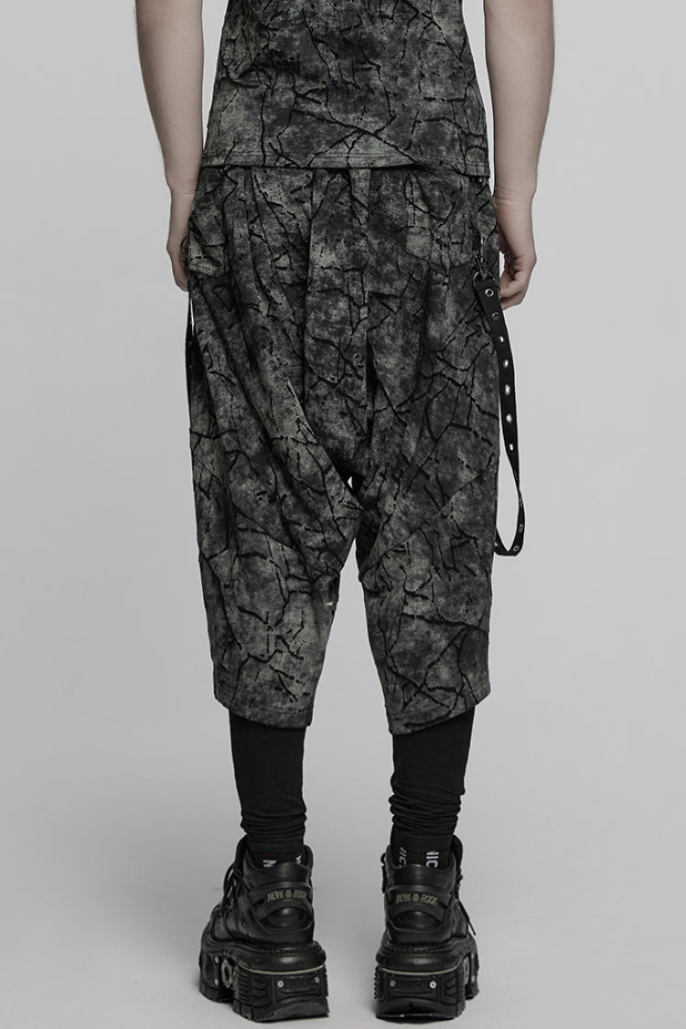 Black/Grey Tie-dyed Sagging Men's Punk Pants with Staps - Product - 3