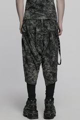 Black/Grey Tie-dyed Sagging Men's Punk Pants with Staps - Product - 3