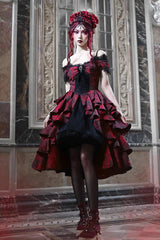 Black/Red Feast in Hades Short Sleeves Print Ruffle Cardigan Gothic Lolita Dress - Product - 5