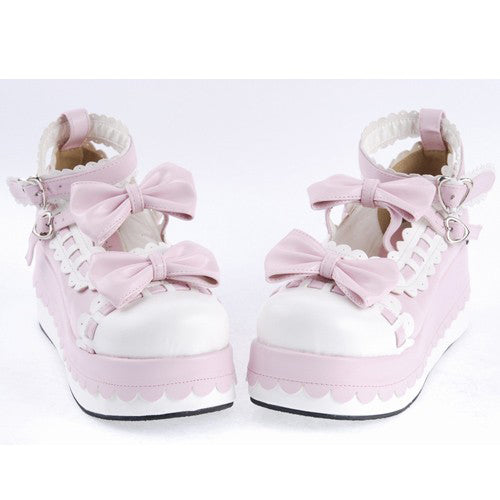 Pink Synthetic Leather Round Toe Ankle Straps Bow Decoration Platform Lolita Shoes - Product - 3
