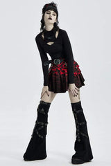 Black Knit High Collar Front Chest Hollow Out Long Sleeve Women's Punk T-Shirt - Product - 4