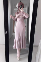 Jirai Kei Stand Collar Off Shoulder Long Sleeves Embroidered Lace Sweet Japanese Fishtail Dress 2 Colors - Product - 4