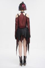 Red Off Shoulder Buckle Sheer Crop Women's Gothic Shirt - Product - 6