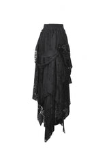 Black Women's Gothic Lace Irregular Distressed Hanky‑Hem Skirt - Product - 14