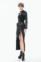 Black PU Leather Long Sleeves Buckled Strap Zippered Women's Punk Shrug - Product - 2
