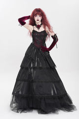 Black Sleeveless Multi-Layered Embroidery Pearl Women's Gothic Slip Dress - Product - 6